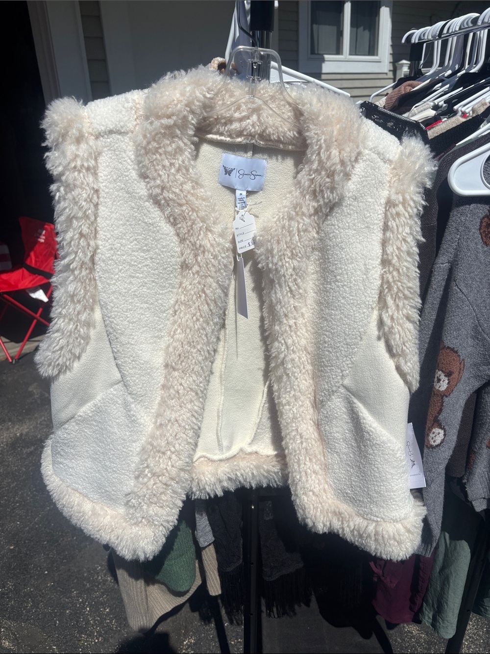 Jessica Simpson Cream Faux Shearling Trim Vest